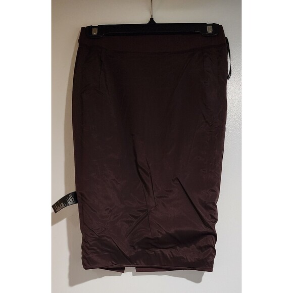 Karen Millen Leather Look Ponte Roma Pencil Skirt in Red Sz 4 Coated Knee Length - Picture 4 of 10